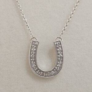 Diamond Horseshoe 925 M/C Sterling Silver Pendant Necklace 16"